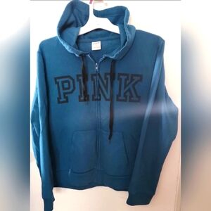LIKE NEW Victorias Secret Pink Fleece Lined Hooded Sweatshirt Hoodie Blue-Green